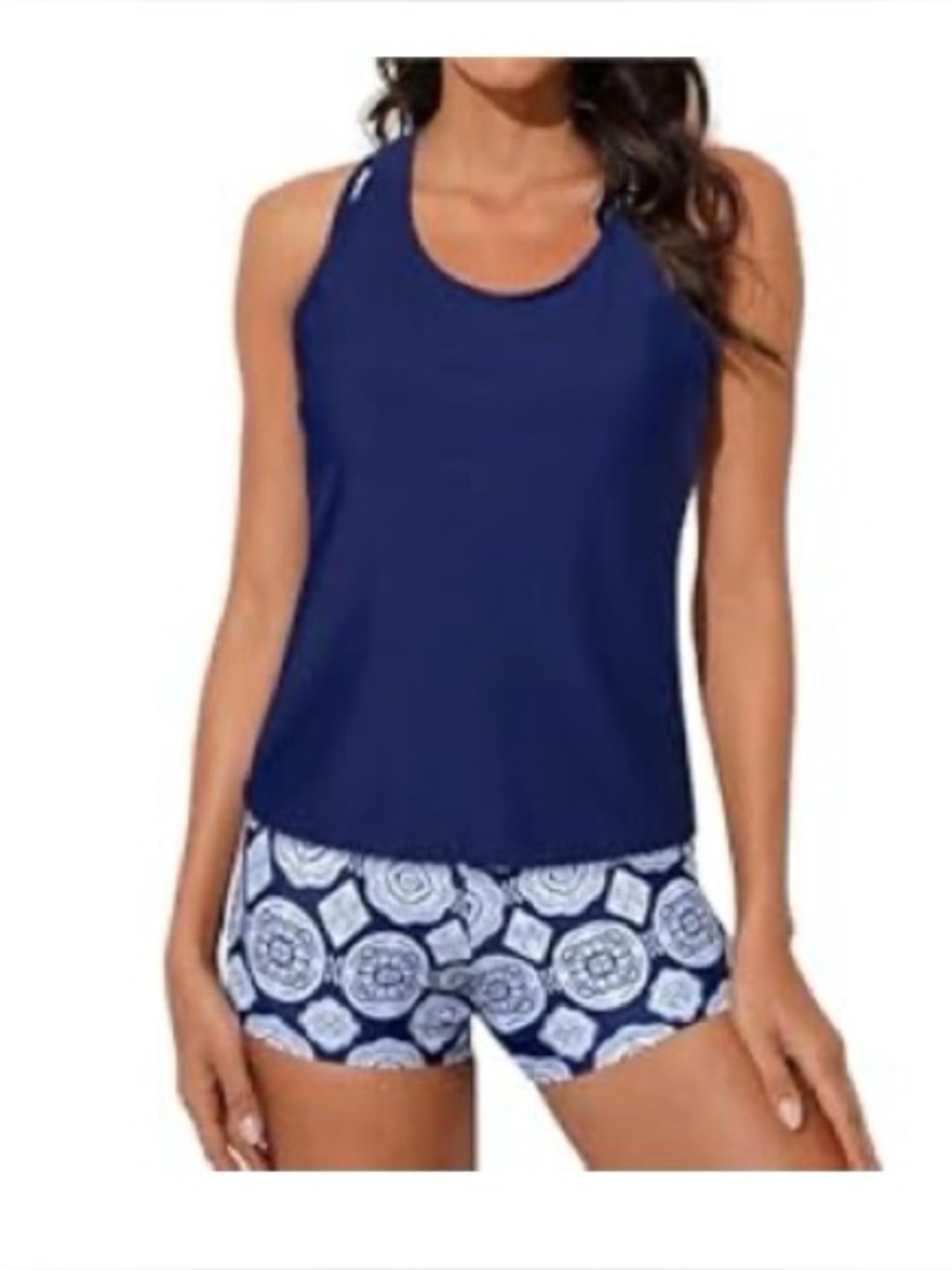 Navy Printed Tankini Swim 3 Piece Set
